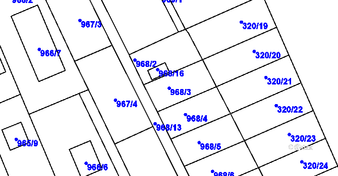 Parcela st. 968/3 v KÚ Dobšice u Znojma, Katastrální mapa