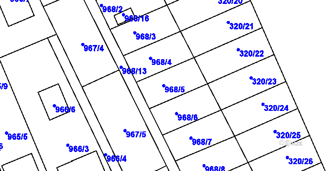 Parcela st. 968/5 v KÚ Dobšice u Znojma, Katastrální mapa