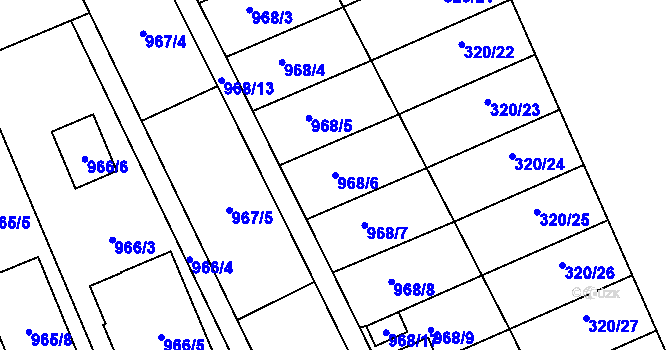 Parcela st. 968/6 v KÚ Dobšice u Znojma, Katastrální mapa