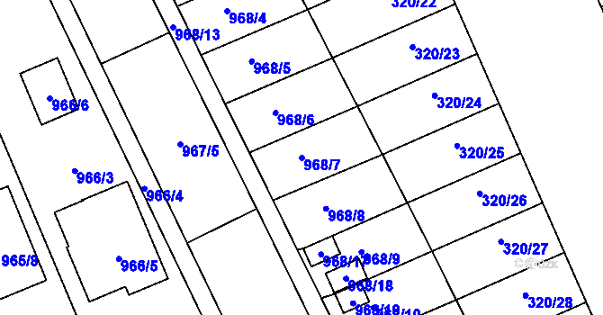 Parcela st. 968/7 v KÚ Dobšice u Znojma, Katastrální mapa