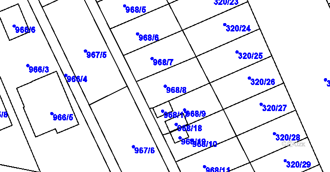 Parcela st. 968/8 v KÚ Dobšice u Znojma, Katastrální mapa