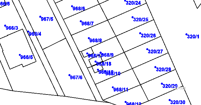 Parcela st. 968/9 v KÚ Dobšice u Znojma, Katastrální mapa