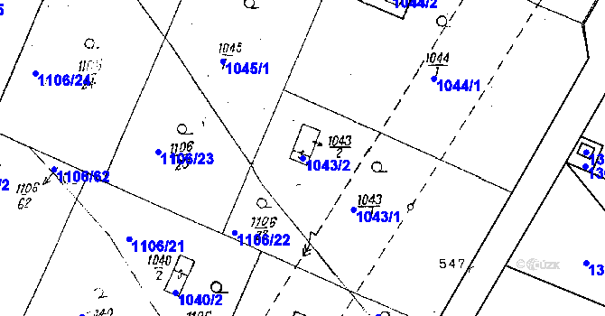Parcela st. 1043/2 v KÚ Dobšice u Znojma, Katastrální mapa