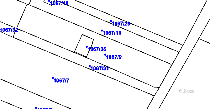 Parcela st. 1067/9 v KÚ Dobšice u Znojma, Katastrální mapa