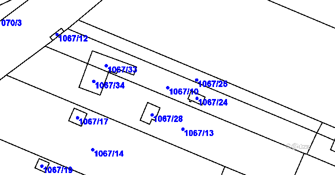 Parcela st. 1067/10 v KÚ Dobšice u Znojma, Katastrální mapa