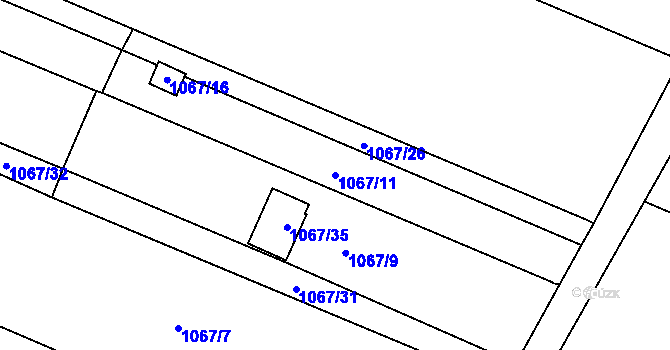 Parcela st. 1067/11 v KÚ Dobšice u Znojma, Katastrální mapa