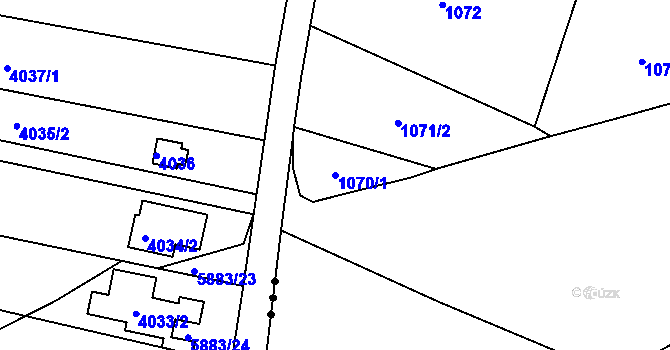 Parcela st. 1070/1 v KÚ Dobšice u Znojma, Katastrální mapa