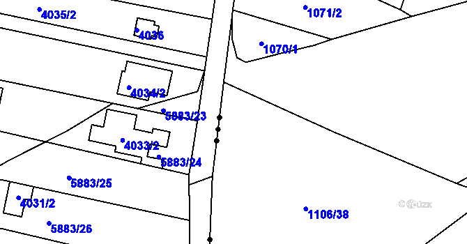 Parcela st. 1106/39 v KÚ Dobšice u Znojma, Katastrální mapa