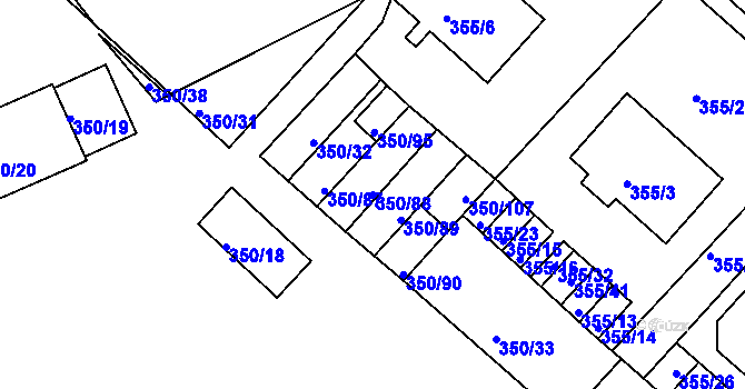 Parcela st. 350/88 v KÚ Dobšice u Znojma, Katastrální mapa