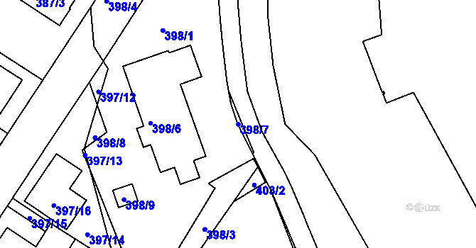 Parcela st. 398/7 v KÚ Dobšice u Znojma, Katastrální mapa