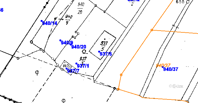 Parcela st. 937/5 v KÚ Dobšice u Znojma, Katastrální mapa