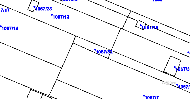 Parcela st. 1067/32 v KÚ Dobšice u Znojma, Katastrální mapa