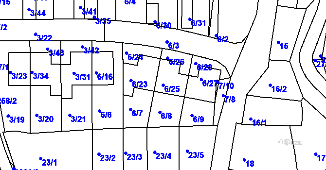 Parcela st. 6/25 v KÚ Dobšice u Znojma, Katastrální mapa