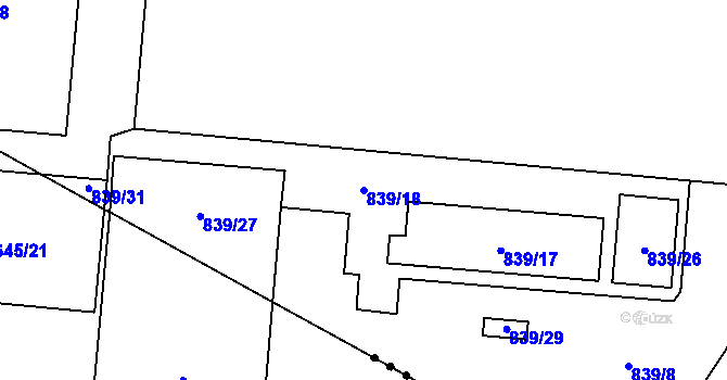 Parcela st. 839/18 v KÚ Dobšice u Znojma, Katastrální mapa