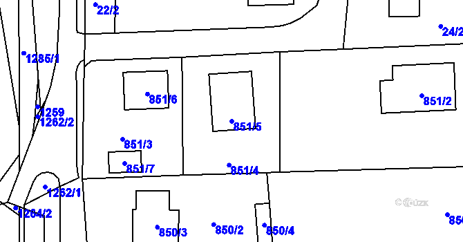 Parcela st. 851/5 v KÚ Dobšice u Znojma, Katastrální mapa