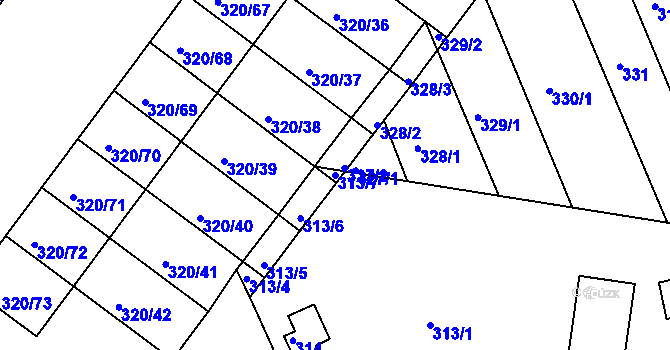 Parcela st. 313/7 v KÚ Dobšice u Znojma, Katastrální mapa