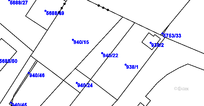 Parcela st. 940/22 v KÚ Dobšice u Znojma, Katastrální mapa