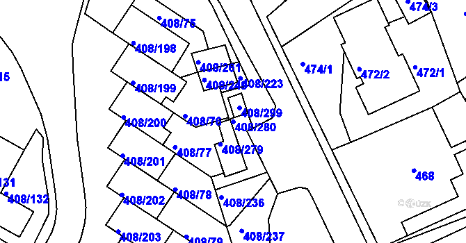 Parcela st. 408/280 v KÚ Dobšice u Znojma, Katastrální mapa