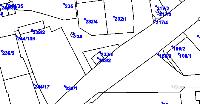 Parcela st. 233/1 v KÚ Dobšice u Znojma, Katastrální mapa