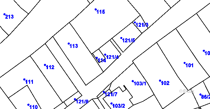 Parcela st. 121/4 v KÚ Dobšice u Znojma, Katastrální mapa