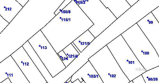 Parcela st. 121/5 v KÚ Dobšice u Znojma, Katastrální mapa