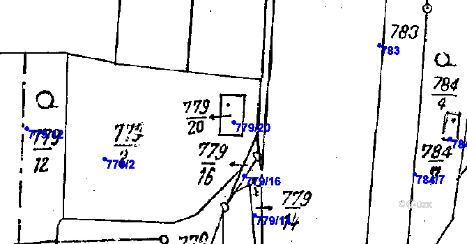 Parcela st. 779/20 v KÚ Dobšice u Znojma, Katastrální mapa