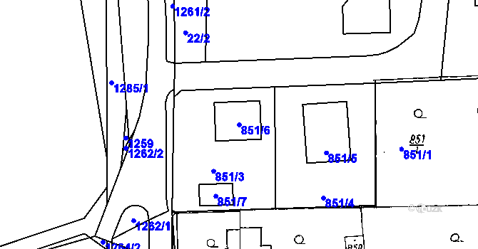 Parcela st. 851/6 v KÚ Dobšice u Znojma, Katastrální mapa