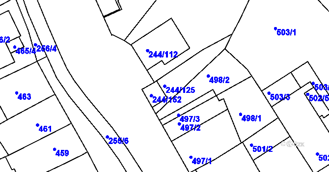 Parcela st. 244/125 v KÚ Dobšice u Znojma, Katastrální mapa