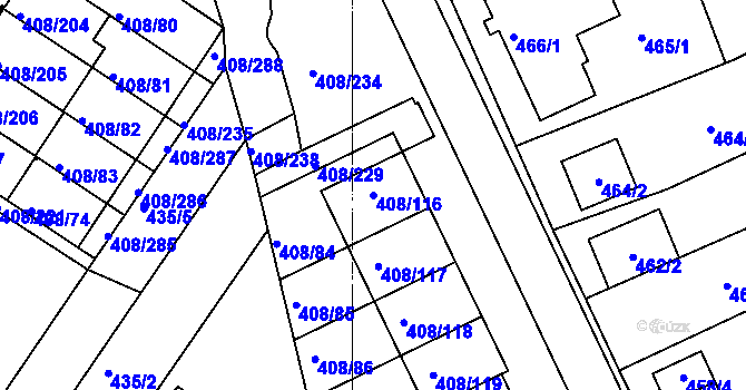 Parcela st. 408/116 v KÚ Dobšice u Znojma, Katastrální mapa