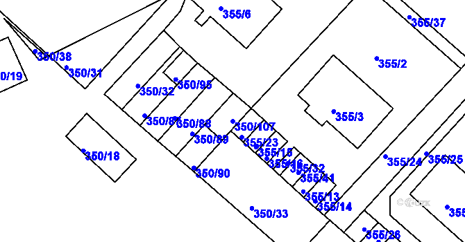 Parcela st. 350/107 v KÚ Dobšice u Znojma, Katastrální mapa