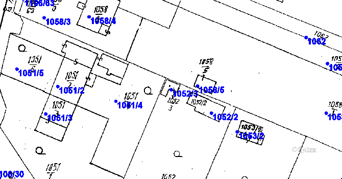 Parcela st. 1052/3 v KÚ Dobšice u Znojma, Katastrální mapa
