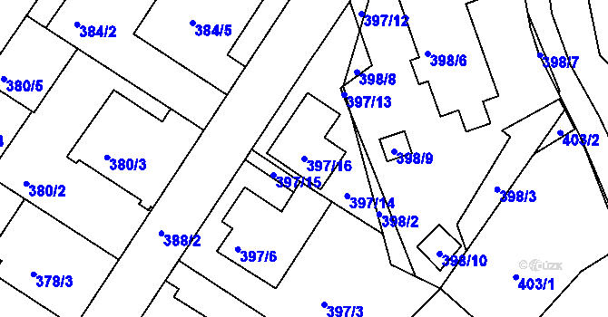Parcela st. 397/16 v KÚ Dobšice u Znojma, Katastrální mapa