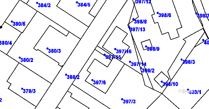 Parcela st. 397/15 v KÚ Dobšice u Znojma, Katastrální mapa