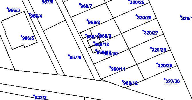 Parcela st. 968/19 v KÚ Dobšice u Znojma, Katastrální mapa