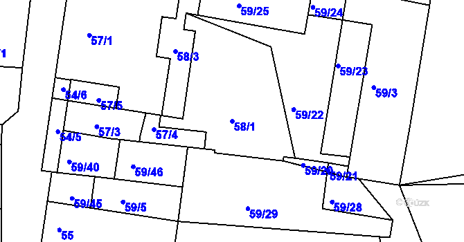 Parcela st. 58/1 v KÚ Dobšice u Znojma, Katastrální mapa