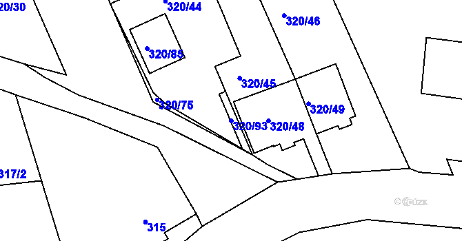 Parcela st. 320/93 v KÚ Dobšice u Znojma, Katastrální mapa