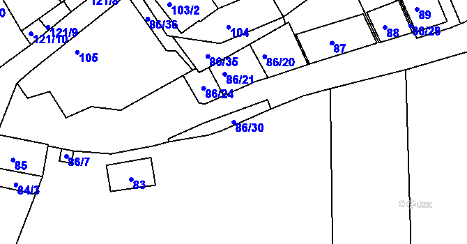 Parcela st. 86/30 v KÚ Dobšice u Znojma, Katastrální mapa