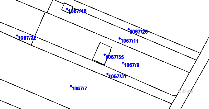Parcela st. 1067/35 v KÚ Dobšice u Znojma, Katastrální mapa
