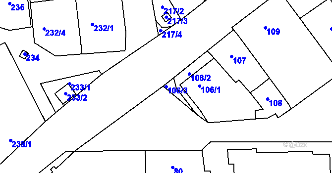 Parcela st. 106/3 v KÚ Dobšice u Znojma, Katastrální mapa