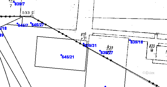 Parcela st. 839/31 v KÚ Dobšice u Znojma, Katastrální mapa