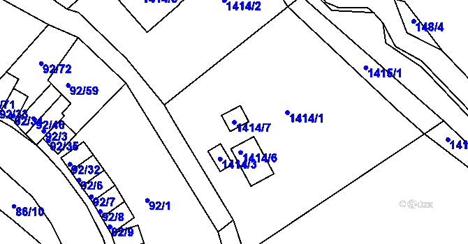 Parcela st. 1414/7 v KÚ Dobšice u Znojma, Katastrální mapa