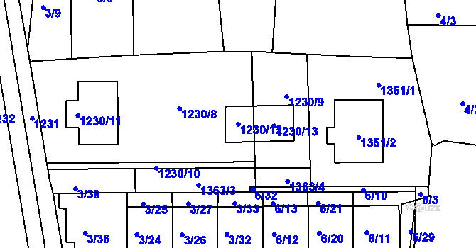 Parcela st. 1230/12 v KÚ Dobšice u Znojma, Katastrální mapa