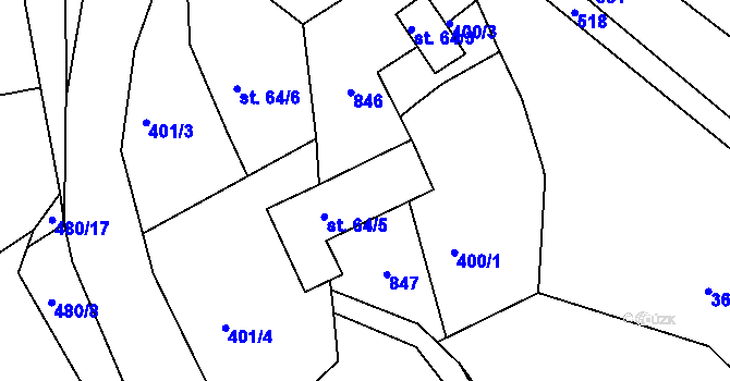 Parcela st. 64/1 v KÚ Dobšín, Katastrální mapa