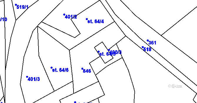 Parcela st. 64/3 v KÚ Dobšín, Katastrální mapa