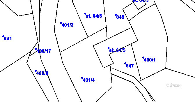 Parcela st. 64/5 v KÚ Dobšín, Katastrální mapa