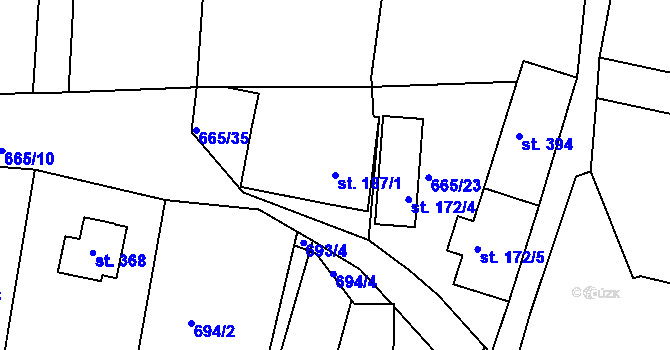 Parcela st. 187/1 v KÚ Dobšín, Katastrální mapa