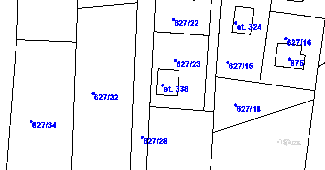 Parcela st. 338 v KÚ Dobšín, Katastrální mapa