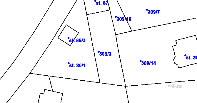 Parcela st. 309/3 v KÚ Dobšín, Katastrální mapa