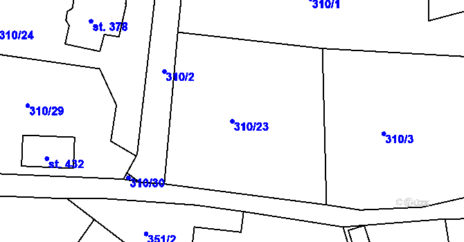 Parcela st. 310/23 v KÚ Dobšín, Katastrální mapa
