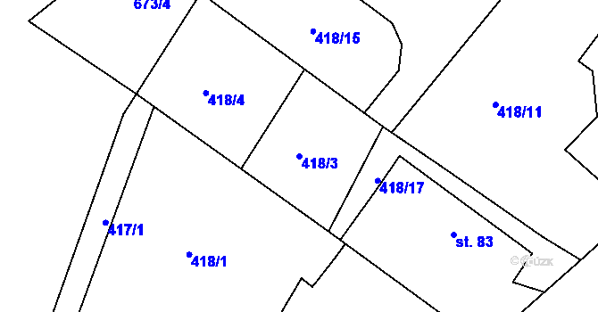Parcela st. 418/3 v KÚ Dobšín, Katastrální mapa